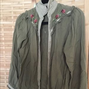 Western jacket earthy green with embroidery trim